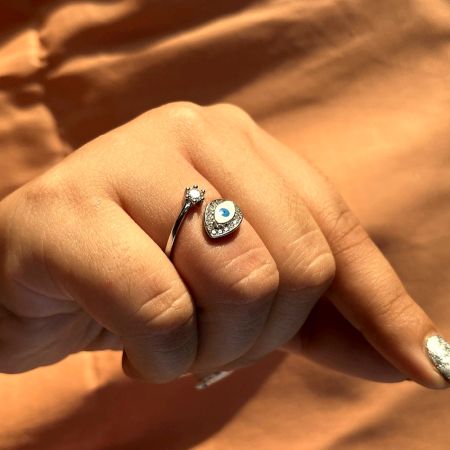 92.5 Sterling Silver Light Blue Evil Eye Protection Ring